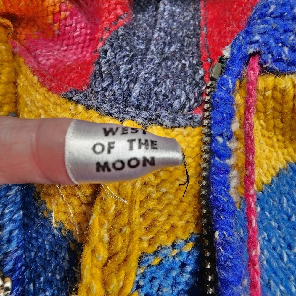 West Of The Moon Kids 100% Wool Colorful Full Zip Hooded Poncho Shawl - Picture 5 of 8